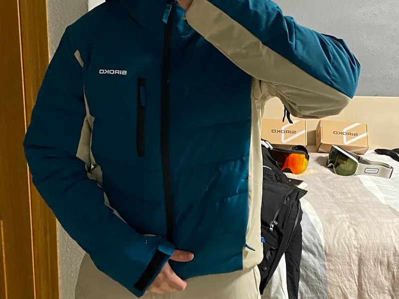 Siroko Chaqueta azul petróleo y beige